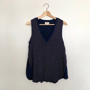 Deletta Textured Navy V-Neck Top